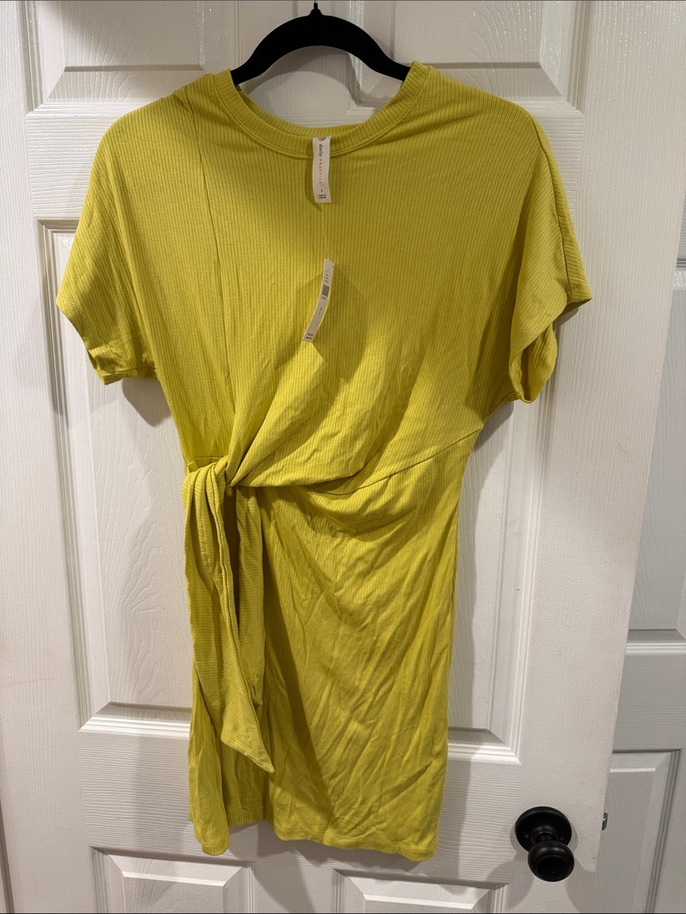 Side-Tie Ribbed Mini Dress in Lime Green
